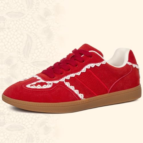 Image of Casual Sneakers for Women Lace Detail Elegant Ribbon Lace-Up Fashion Sneakers with Leather Upper Memory Foam Insole and Trendy Casual Shoes for Women
