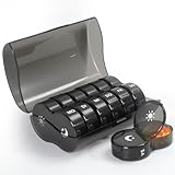 JANUIXCO Tablettenbox 7 Tage Morgens Abends - Pillendose 7 Tage 2 Fächer, Frei von BPA - Medikamentenbox 14 Fächer Einfach zu Öffnen, für Unterwegs(Schwarz)