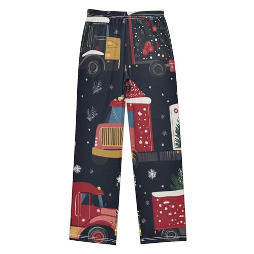 ZZXXB Xmas Truck and Snow Boys Long Pants Soft Trousers Elastic Waist Kids Lounge Bottoms with Pockets S-XL
