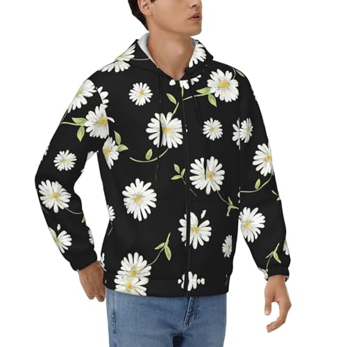 Sweat à capuche pour homme avec fermeture éclair imprimé marguerites automne