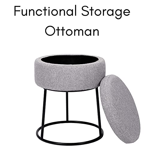 BIRDROCK-HOME-Grey-Linen-Storage-Stool-Ottoman-wBlack-Metal-Leg-Base-Soft-Compact-Padded-Seat-Footrest-Small-Footstool-for-Living-Room-Seating-Office-Dorm-Vanity-Chair-Bedroom-Couch-Desk BIRDROCK HOME Grey Linen Storage Stool Ottoman wBlack Metal Leg Base Soft Compact Padded Seat Footrest Small Footstool for Living Room Seating Office Dorm Vanity Chair Bedroom Couch Desk