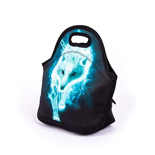 Cool Cyan Wolf Lunch Bag Blue Walking Wolf Lunch Bags For Women Kids Girls Teen Boys Insulated Waterproof Lunch Tote Animal Printed Box For Work Travel And Picnic #TOP1