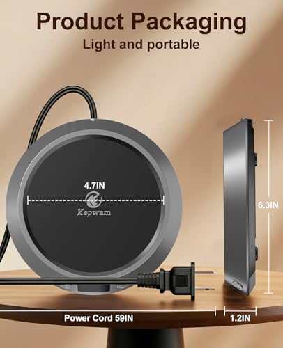 Image of Kepwam Coffee Mug Warmer - 50W Electric Coffee Warmer for Desk 3 Temp Settings & 2-9 Timer Smart Cup Warmer for Desk Candle Warmer Plate with LED Lights Beverage Tea Milk Warmer for Home & Office