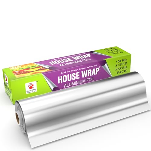 Image of House Wrap Aluminium Foil 100 m, Aluminium Foil Paper for Food Packing, Cooking, Baking | Super Saver Family Pack | Foil Paper for Food Wrap 11 Microns (Pack of 1)