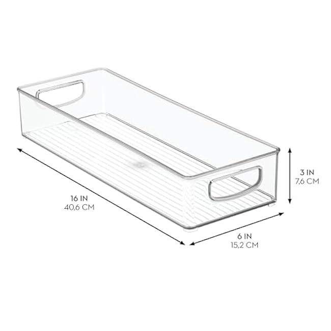 iDesign Small Stackable Plastic Pantry Bin with Handles for Kitchen Storage, Clear, Made in USA