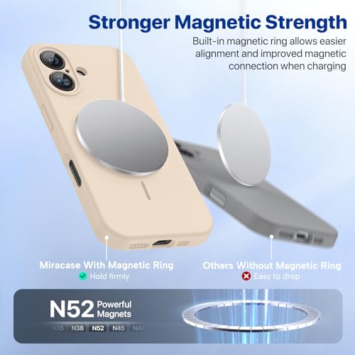 Image of Miracase Magnetic for iPhone 16 Plus Case, [Soft Anti-Scratch Microfiber Lining], Compatible with MagSafe, Liquid Silicone Shockproof Drop Protection Phone Case for 16 Plus,Sand