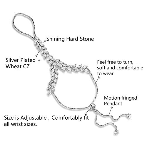 Mytys Fashion Cubic Zirconia Chain Silver Bracelet Cluster Cz Palm Chain Bracelet With Ring Hand Harness Bangle Style 1 #TOP2