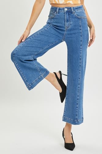 Risen Women's High Rise Pocketed Wide Leg Jeans2