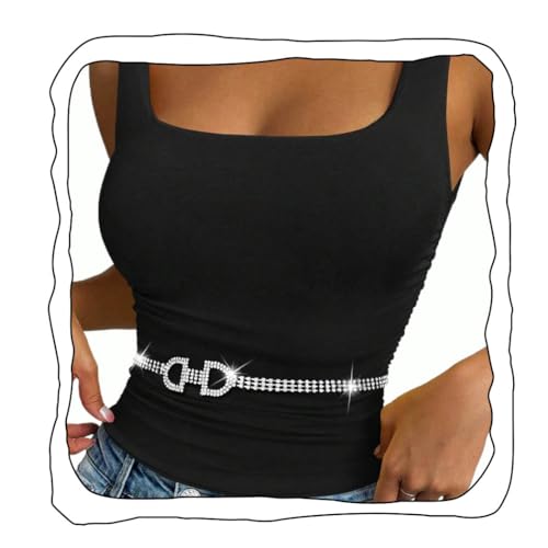 CanB Women Waist Belt Rhinestone Chain Belt Silver Thin Belts for Dress