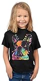 Aufdruck in kräftigen Farben Französische Bulldogge Kinder Tshirt - Hunde-Motiv Kindershirt - Hundemotiv : French Bulldog - Kunstmotiv buntes Hunde-Shirt Kind Gr: M = 134-140