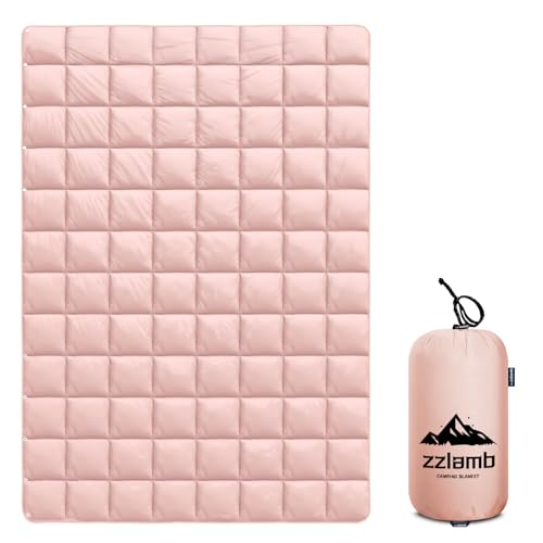 zzlamb-Cherry-Pink-Basic-Water-repellent-Down-Alternative-Camping-Blanket-for-Adults-Compact-Lightweight-Soft-Puffy-Blanket-Warm-Quilt-Couch-Car-Travel-RV-Picnic-Hiking-Backpacking-Beach-52x75