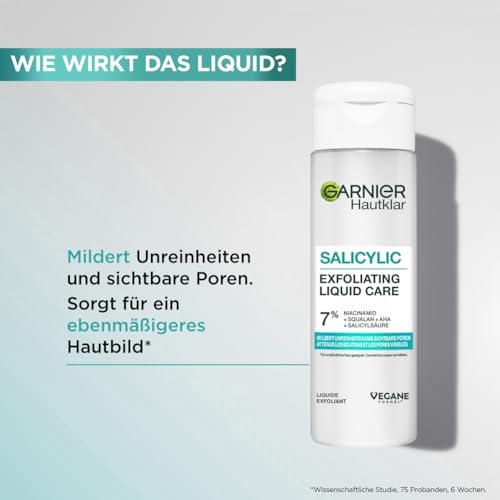 Garnier Salicylic Exfoliating Liquid Care – Toner mit Peeling-Effekt für gemilderte Unreinheiten und einen ebenmäßigen Teint, Gesichtspeeling mit Niacinamide und Salicylsäure, 120 ml 2