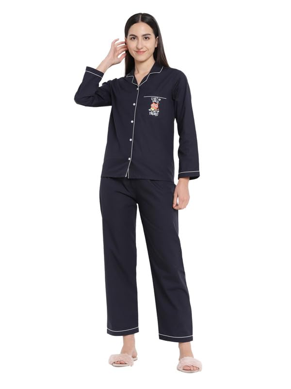 Pure Cotton Night Suit for Women | Soft & Lightweight Pyjama Suit | Long Sleeves | Pocket Prints-image-8