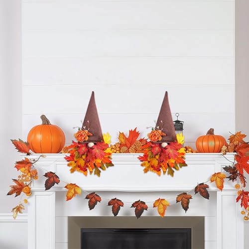 iwiio Autumn Wreaths for Front Door, Autumn Door Wreath Gnome, Maple Leaf Fall Decorations Wreath Hanging Fall Garland for Halloween Thanksgiving Harvest Farmhouse - Image 6