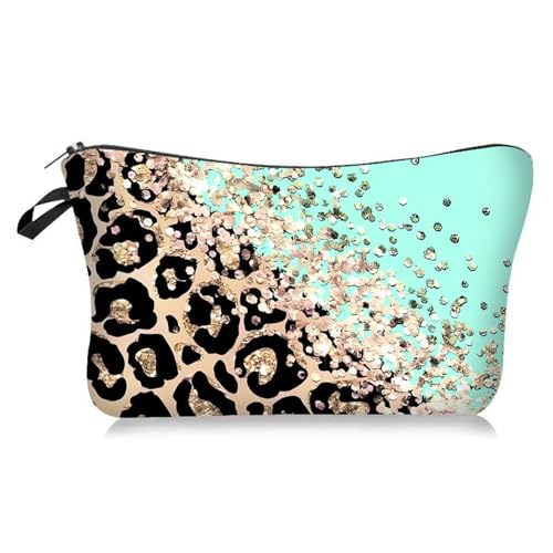アニマルプリント 洗面用品バッグ 軽量 小型 コスメバッグ かわいい 携帯ポーチ 財布 多機能 女性 旅行, グリーン, 180.00x135.00x50.00mm, ポータブル。