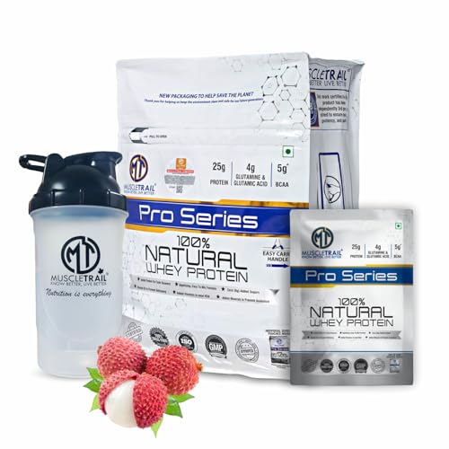 Image of MuscleTrail Pro Series Whey Protein, 50 Pouches, 25g Protein, Isolate Source, Low Carb, 4g Glutamine & Glutamic Acid, 5g BCAA, 1.79kg (Juicy Lychee)