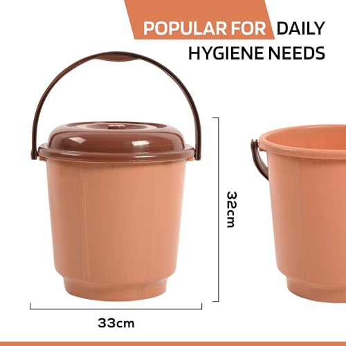 Image of Kuber Industries Pack of 2 Bucket | 18 Liter Bucket for Bathroom | Bathroom Bucket with Lid & Handle | Water Storage Bucket | Balti for Bathroom | Plastic Bucket for Daily Use | Cream & Coffee