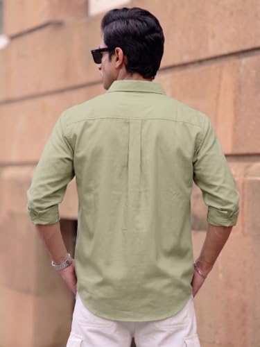 Image of Men's Brown Solid Full Sleeve Casual Shirt with Chest Pocket