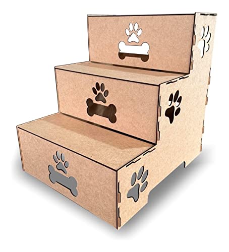 Escada Pet P/Cama Madeira 3 Degraus P/Cachorro E Gato 45cm