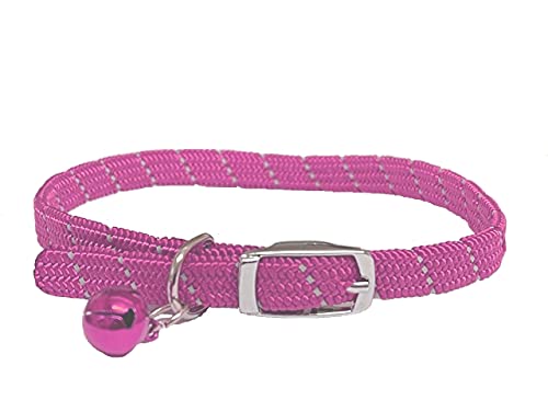 Collier réfléchissant en tissu doux pour chat/chaton LarryRoo avec élastique de sécurité et clochette avec dégagement de sécurité (rose)