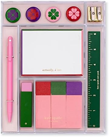 Kate Spade New York Cute Office and School Supplies Set, Desk Organizer Includes Ruler, Pen, Pencil sharpener, Eraser, 3 Sticky Note Flags, Notepad, and Magnets