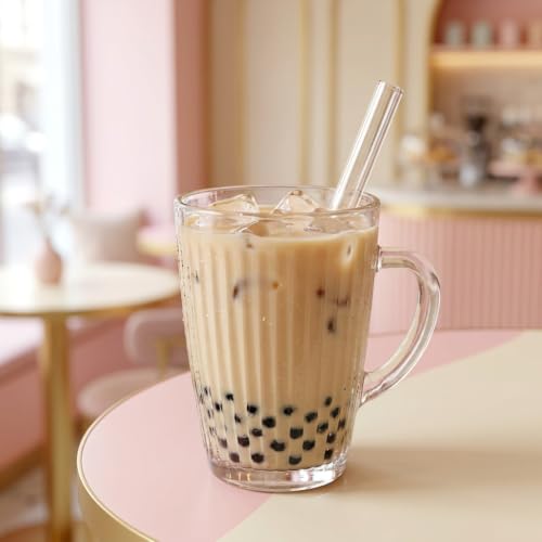 Glasmark KROSNO 1992 Gläser Set 250 ml - 6 Trinkgläser mit Henkel - geriffelte Kaffeegläser für Cappuccino, Latte Macchiato, Tee und Matcha - spülmaschinengeeignet – Bild 5