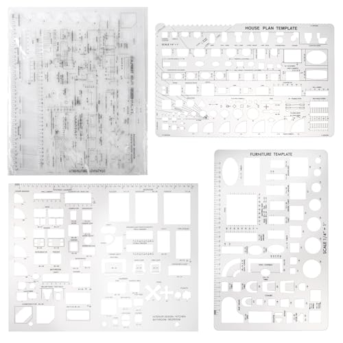 Drafting Tools and Ruler Shapes for Architecture - Set of 3 for House Plan Furniture Kitchen, Building, Interior Design