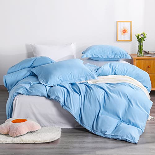 Image of NTBAY King Duvet Cover Set, 1 Duvet Cover and 2 Pillow Shams, Soft Brushed Microfiber Comforter Cover with Zipper Closure, Sky Blue