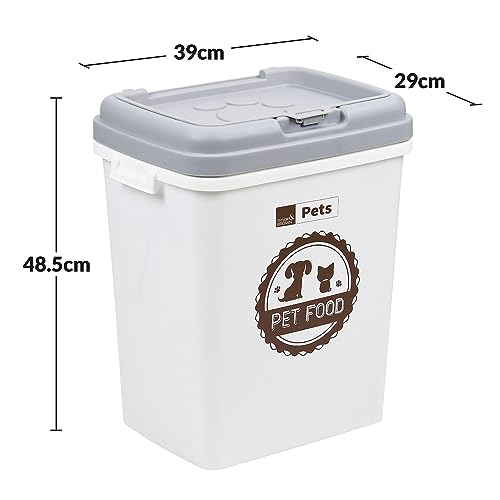 Taylor & Brown 40L/15KG Airtight Pet Food Storage Container Flip Top Locking System With Integrated Scoop Plastic Birds Pet Dog Cat Animal Dry Food Dispenser Bin, White/Grey - 7
