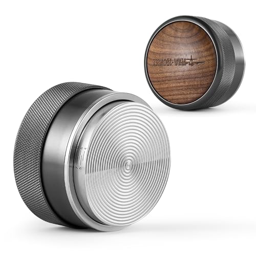 MHW-3BOMBER 58mm Coffee Tamper Espresso Tamper with Stepless Adjustable Height for 58mm Portafilter, Stainless Steel Thread Base with Wood Decoration (Grey) T5355T
