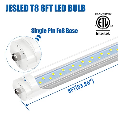 Jesled T8/T10/T12 8Ft Led Tube Light Bulbs, 50W 6000Lm, 5000K Daylight White, 8 Foot Single Pin Fa8 Led Fluorescent Replacement For Shops Garage Light Fixtures, Etl Listed, Remove Ballast (4-Pack) #TOP1