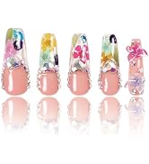LOVFUL Press on Nails Flora | Handmade with Full Covered Crystals | Reusable Full Cover Nails | C...