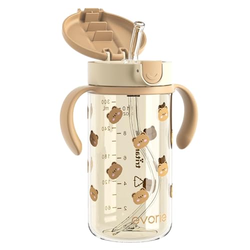 Image of Evorie Tritan Spill Proof Toddler Straw Sippy Cup, 10 oz for Baby and Toddlers 1-3 Years Old, No Spill Straw Water Bottle with Removable Handles, Ideal for School, BPA-Free, Honey Bear