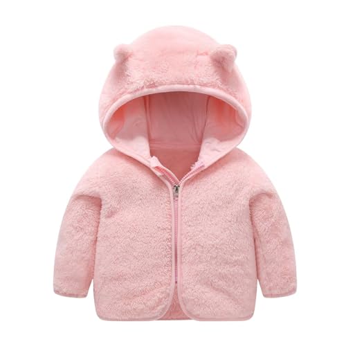 RNTOP Baby Boy Girls Fleece Jackets Toddler Warm Fleece Outerwear Bear Ears Hooded Winter Coat Zip (Pink, 18-24 Months)
