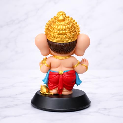 Image of Ganesh Idol for Car Dashboard, Cute Lord Ganesha Murti for Home Decor, Office Table, Dashboard Decoration, Spiritual Gift, Resin Figurine | Car Dashboard & Home Decor, Premium Ganpati Murti, Gold Finish, Small Lord Ganesha Statue