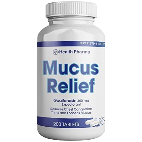 Health Pharma Mucus Relief Guaifenesin 400 mg Fast Acting Expectorant, Thin and Loosens Mucus, Cough, Cold and Flu I Compare to Mucinex Active Ingredients (Small, 200 Count) Cover