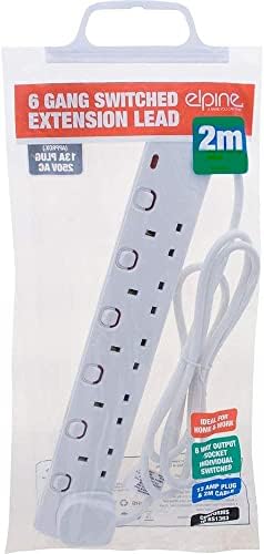 NEW 6 WAY GANG 2M SWITCHED EXTENSION LEAD UK CABLE 13 AMP SOCKET POWER WIRE PLUG