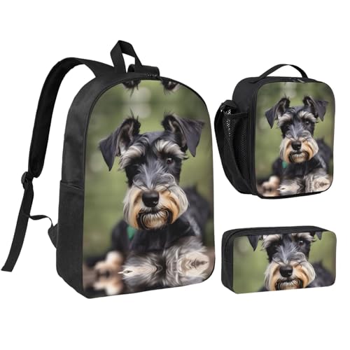 Sac à dos Schnauzer 3 en 1 noir de 43,2 cm avec trousse et sac à déjeuner amovible