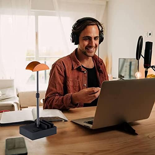 Dreamholder Headphone Stand, Desktop Gaming Headset Holder with USB C & USB A Charging Ports, 2 Phone Stands, Height Adjustable Walnut Wood Earphone Mount Table Game Accessories for Desktop Gamer
