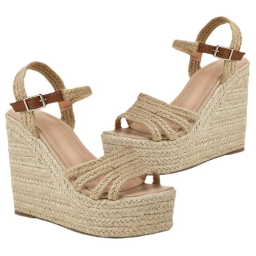 Sandalias de mujer con cuña de yute trenzado ligeras estilo rústico verano