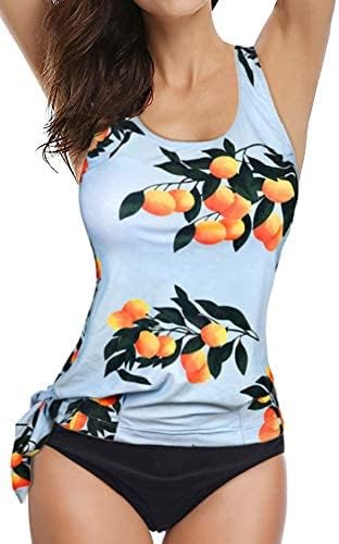 Gabrielle-Aug Women's Floral Stripe Blouson Tankini Top Swimsuit(FBA)