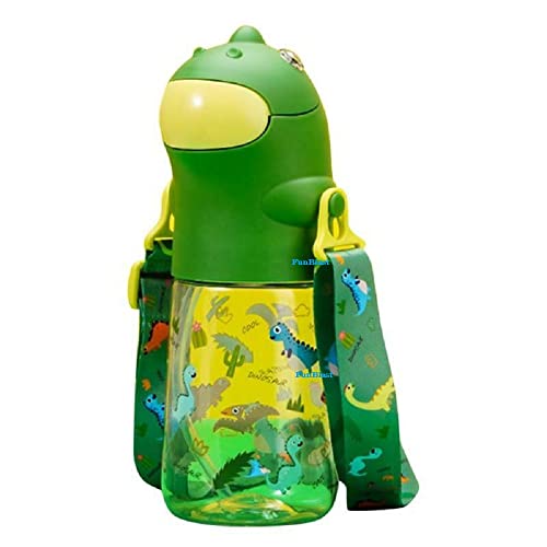 Image of FunBlast Dinosaur Water Bottle for Kids - Cartoon Design Anti-Leak Tritan Bottle With Sipper for School - 560 ML (Green, Pack of 1)