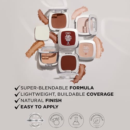 L'Oreal Paris True Match Super Blendable Oil Free Powder Foundation, W3 Light Medium, 0.33 oz, Packaging May Vary - image 4