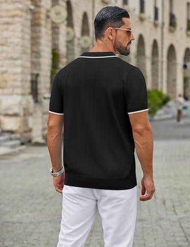 COOFANDY Men's Zipper Polo Shirt Casual Knit Short Sleeve Polo T Shirt Classic Fit Shirts