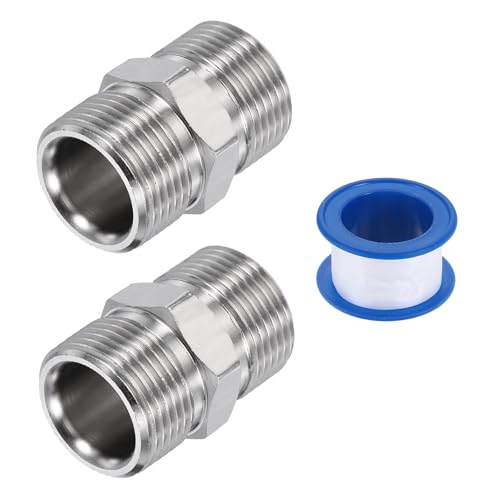 QUARKZMAN 2Pcs Adaptateur Pour Nettoyeur Haute Pression, Raccord Rapide M22 15mm Mâle À M22 15mm Mâle Adaptateur Pivotant En Acier Inoxydable Avec Ruban D'étanchéité Pour Tuyau