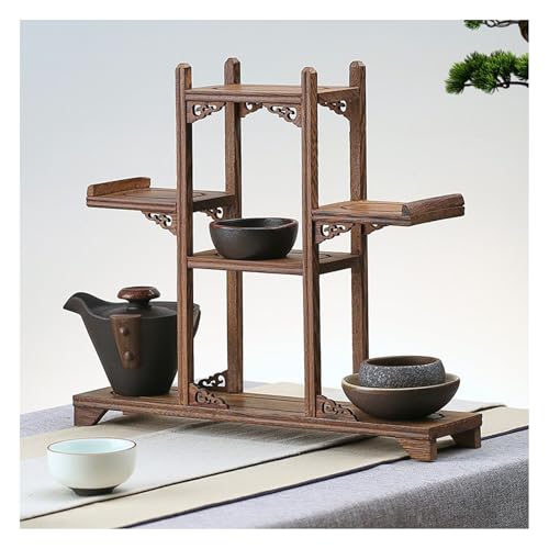オープン木製博古架 展示架 多格陳列棚 茶室書斎応接間装飾 陶芸品小物置き珍品茶器 (樹形です)