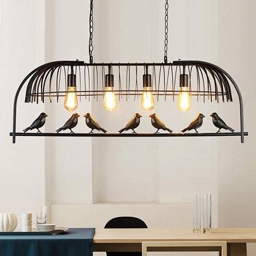 Image of 7 Love Bird Cage Chandelier Pendant Light Retro Iron Black Hemp Hanging Ceiling Lamp for Livingroom Balcony Terrace Garden (Bulb Included)