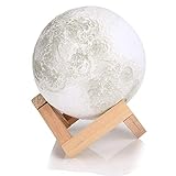 Enchanted 3D LED Night Light Moon Lamp,With Wooden Dock, Warm and Cool 3 Colors Dimmable Brightness Adjustment, Best Home Bedroom Decorative Luna Lamp Light and Romantic Gift (5.12In)