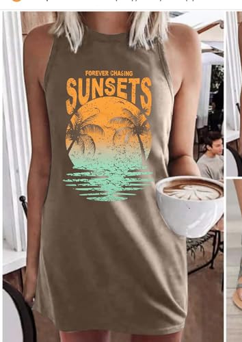 Myhalf Summer Sundress For Women Graphic Mini Tank Dress Sleeveless Beach Dresses Short Casual Sun Dresses Brown thumb #1