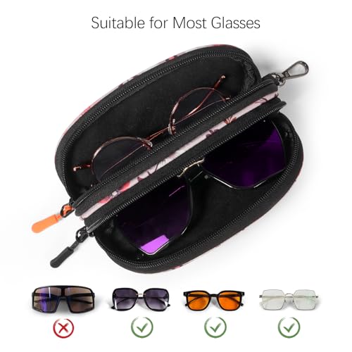 Image of Double Eyeglasses Case Soft Portable Zipper Sunglasses Pouch with Keychain Clip for Men Women